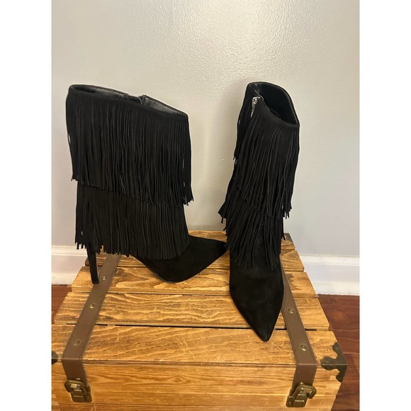 Sam Edelman Shoes - LIKE NEW! Sam Edelman Black Belinda Fringe Heeled Ankle Stiletto Heel Size 7 1/2
